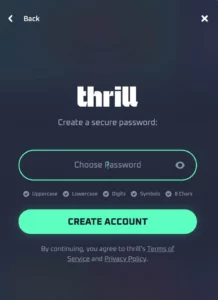 Thrill Registrierung Passwort vergeben